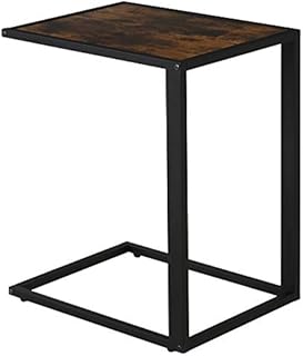 HOMCOM C-Shaped Side Table, Sofa End Table with Metal Frame, Accent Couch Table for Living room, Bedroom, Brown and Black