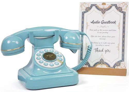 Image of RetroVox Audio Guest Book Wedding Phone Guestbook and Signage Guest Audio Message Book, Vintage Style for Wedding Reception, Bridal Shower, Baby Shower（A Tiffany Blue