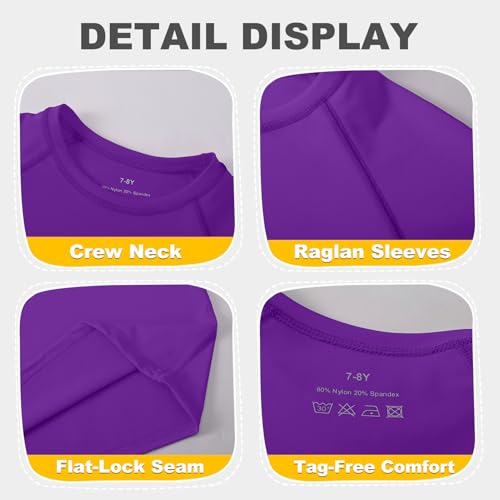 Image of 5-14Y Boys Girls Rash Guard UPF 50+ Short Sleeve Kids Neon Swim Shirts
