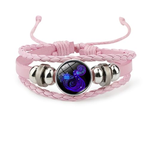 Image of Pink Pink Twelve zodiac spirit bracelet adjustable Twelve zodiac leather bracelet jewelry accessories for zodiac enthusiasts