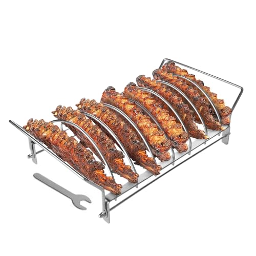 Doiyislem BBQ Rib Racks for Grilling,Six Slots BBQ Rib Rack | Rustproof Food Grade Roasting Stand Holder Smoker Accessory for Prep Beef Pork Drumstick Barbecue