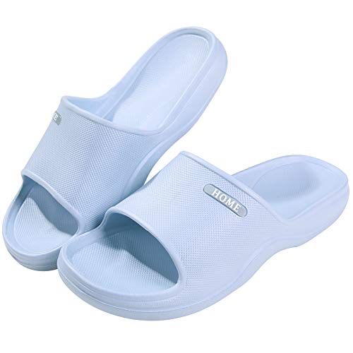 Women Men Shower Sandal Pool Slides Cushioned Lightweight Bath Slippers, Blue, 9.5-10.5 M US Women / 8-9 M US Men