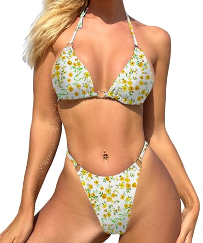 Image of MIKETAI Sexy Bikinis for Women 2 Piece Bikini Spaghetti Strap Swimsuits Solid Color Bathing Swimwear Triangle Bathing Suit