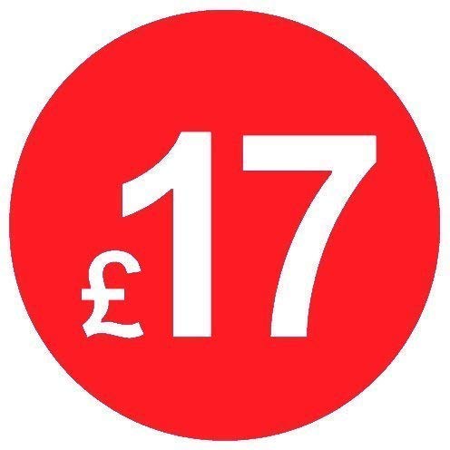 Pack of 500-20mm Price Stickers/Labels - Choose from 10p to £95 - Bright Red - Many Prices to Choose from (£17 - Red)