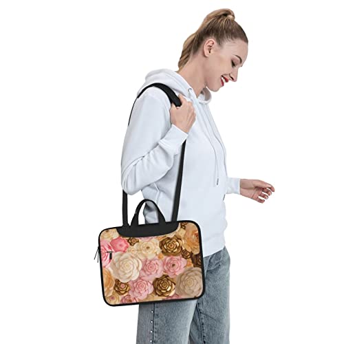 Sac à bandoulière pour ordinateur portable fleurs roses et finitions or blanc