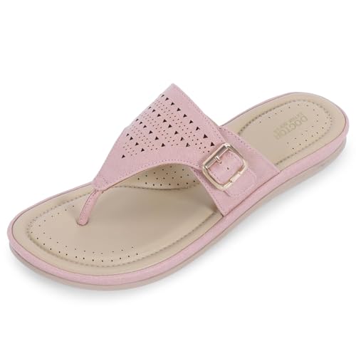 Image of DOCTOR EXTRA SOFT Women Flat Memory Foam Slippers /Flip-Flops Fashion Stylish Casual Comfortable Diabetic Orthopedic Lightweight Synthetic Slip-On Sandals With Adjustable Buckle D-609, Peach, 9 UK