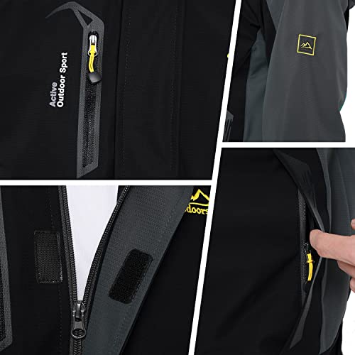 TACVASEN Softshelljacke Herren Wasserdicht Atmungsaktiv Übergangsjacke Outdoor Regenjacke Leicht Herbstjacke Funktionsjacke (L, Schwarz)