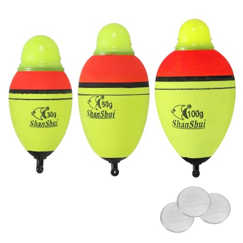 PATIKIL 1oz,2.1oz 3.5oz Lighted Fishing Slip Bobbers with Battery, 3 Pack EVA Light Up Fishing Float for Night Fishing, Yellow
