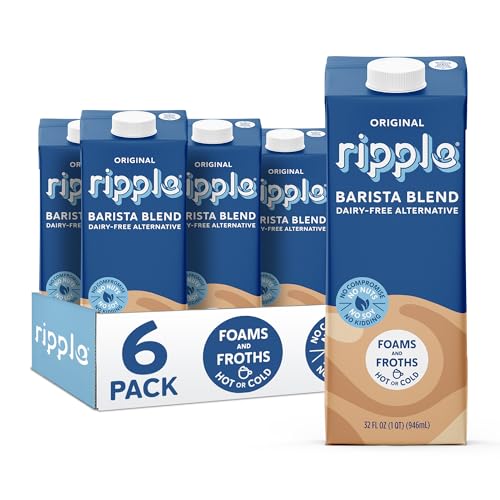 Image of Ripple Plant Based Milk, Barista, 8g Pea Protein, Calcium Rich, Shelf Stable Carton, Vegan, Non-GMO, Dairy, Soy, Nut, Gluten & Lactose Free, 32 Fl Oz (Pack of 6)