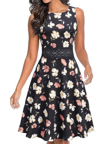 OWIN Women's Vintage Floral Lace Flared A-Line Swing Casual Party Cocktail Dresses Sleeveless