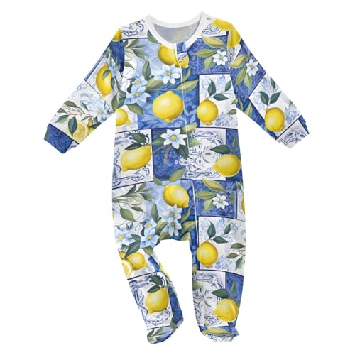 J JOYSAY Watercolor Lemons Floral Pattern Baby One-Piece Footies Cotton Neutral Baby Clothes Romper One-Piece Footies for Girls 6M