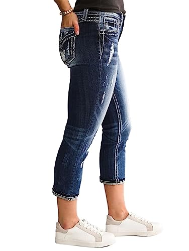 Flamingals Women's Capri Jeans Curvy Skinny Stretchy Butt Lifting Jeans Ripped Denim Jeans3