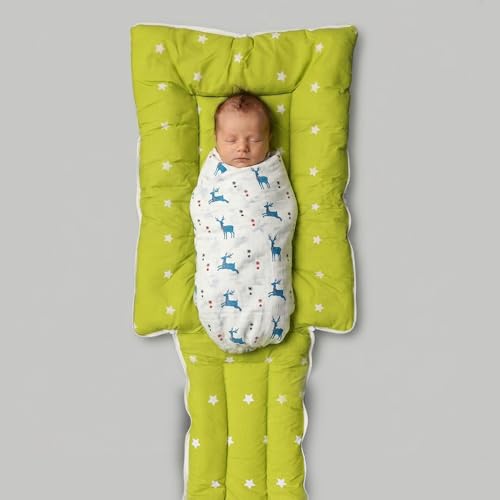 Image of 3-in-1 Baby Sleeping Bag & Carry Nest Combo - Blue Daisy, Unisex + 100% Cotton Swaddle Wrap, Teal Dancing Deer 0-3 Months - Breathable & Skin-Friendly Newborn Bedding Set