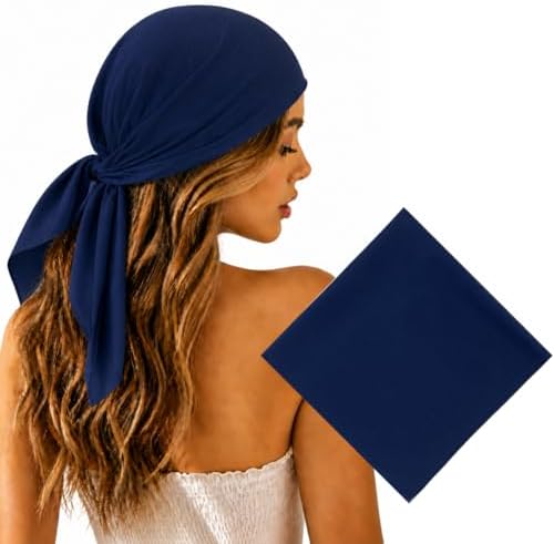 Junvena 27 Inch Extra Large Bandana 100% Cotton,Soft Thin Breathable Headband for Men Women, Solid & Paisley(Navy Single)