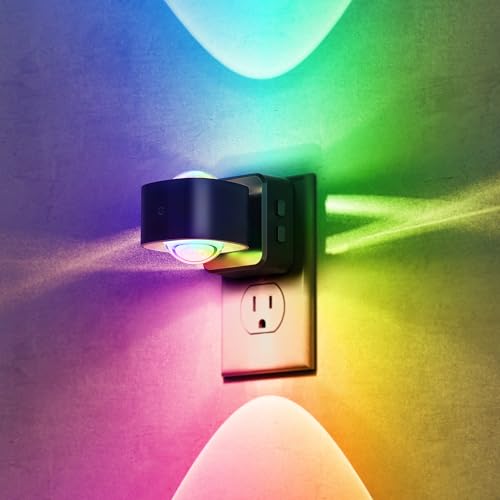 Image of Briignite Night Light Projector, RGB Color Changing Night Light for Kids | 180 Rotating Night Lights Plug into Wall, Dusk to Dawn Sensor, RGB Ambient Lighting for Gaming Room Bathroom Gifts