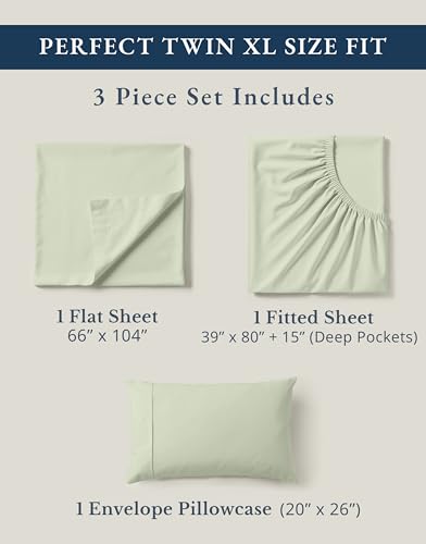 Image of LANE LINEN 100% Mercerized Organic Cotton Twin XL Sheets Set, Soft & Comfy Percale Weave - Perfect for Hospital beds or Dorm Room, Luxury Hotel Like Sheets Twin XL Size Sheet Set - Mineral