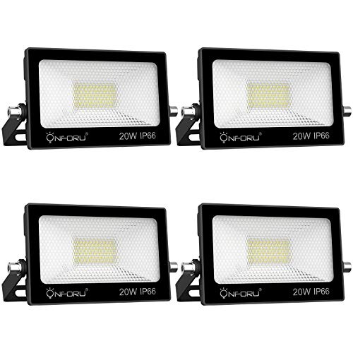 Onforu 4 Pack 20W LED Floodlight Outdoor, 2000LM 6000K Super Bright Daylight White Flood Light, IP65 Waterproof LED Security Lights, LED Spot Lights for Garden, Garages, Rooftop, Backyard, Warehouse