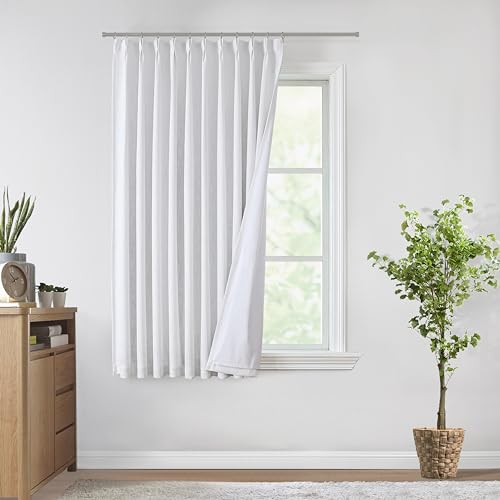 Image of Vision Home White Pinch Pleated Full Blackout Curtains 60 inch Wide Thermal Insulated Window Curtains for Living Room Bedroom Room Darkening Pinch Pleat Drapes with Hooks Back Tab 1 Panel 60 inch Wx72 L