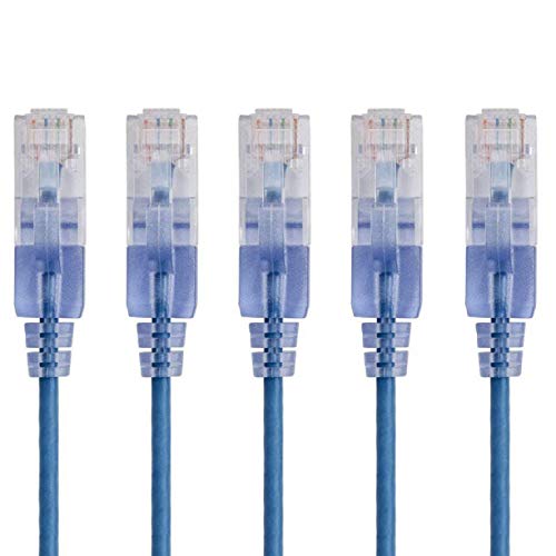 Image of Monoprice Cat6A 30ft Blue 5-Pk Patch Cable UTP 30AWG 10G Pure Bare Copper Snagless RJ45 SlimRun Series Ethernet Cable