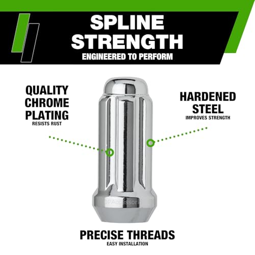 Image of DPAccessories Lug Nuts Compatible with 2020-2025 Jeep Gladiator | Chrome Spline Style | Aftermarket Aluminum Wheels Only | Set of 20 Wheel Nuts & 1 Tool | DJEGLA01A-CH /1