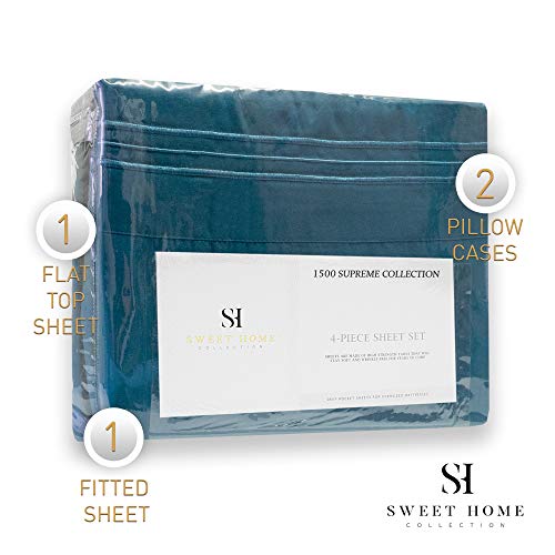 1500 Supreme Collection Queen Sheet Sets Teal - Luxury Hotel Bed Sheets And Pillowcase Set For Queen Mattress - Extra Soft, Elastic Corner Straps, Deep Pocket Sheets, Queen Teal #TOP4