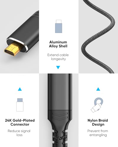 Image of Highwings 4K Micro HDMI to HDMI Cable 10 FT, Micro Male to HDMI Male Cable Nylon Braided Cord Adapter 2.0 4K@60HZ 2K@165HZ 18Gbps Compatible with Laptop Camera Monitor HDMI to Micro HDMI Black
