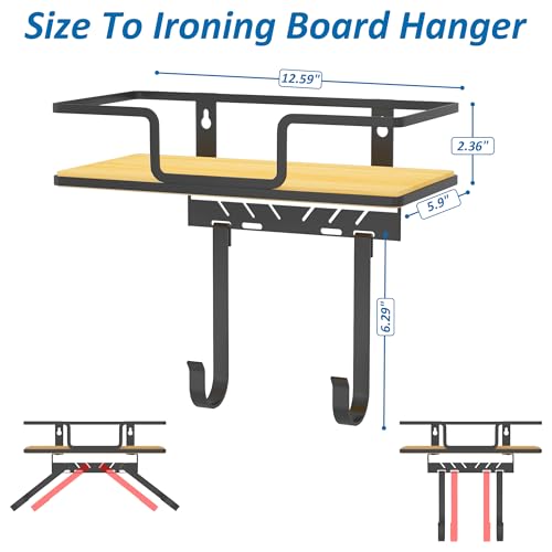 Image of efluky Ironing Board Hanger with Removable Hooks, Ironing Board Holder Wall Mount for T /Y Type, 12.59 inch L x 5.9 inch W x 2.36 inch H, Black