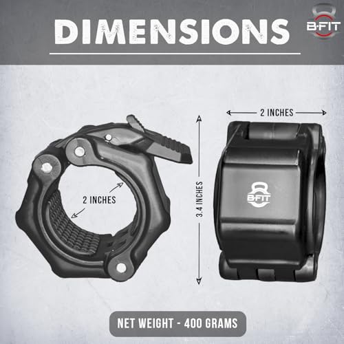 Image of B Fit Olympic /Regular Barbell Collars (Pair)- Solid Nylon /ABS /Aluminium Locking Clamps Size 25 /28 /50 MM Optional (50 MM-Premium Black)