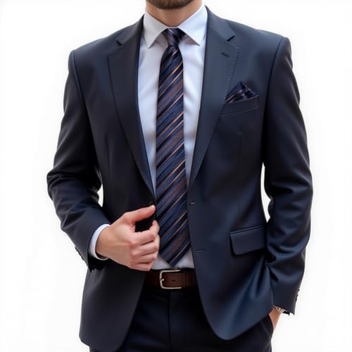 Image of DiBanGu Silk Zipper Ties for Men,Paisley Solid Plaid Pre-tied Tie and Pocket Square Cufflinks Set Formal Adjustable Necktie