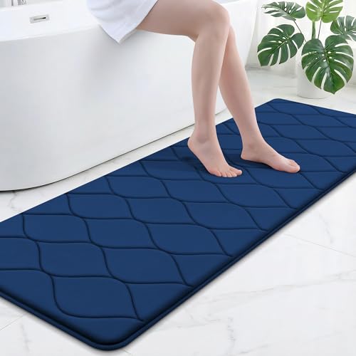 Image of Smiry Memory Foam Bath Mat 70x24, Ultra Soft Absorbent Bathroom Rugs | Navy Blue, Plush Quick Dry and Machine Washable Cushion Bath Mats for Bathroom, Shower, Tub & Home Decor