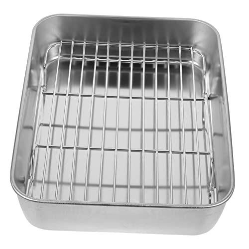 JECOMPRIS 1 juego Plato de Asar Inoxidable con Rejilla de de Bandeja para Hornear y Exhibir Comida para Cocinas Panaderías y Asados