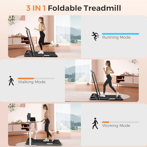 Image of Treadmills for Home 3.0HP Quiet Foldable Treadmill with Incline, Portable Walking Pad with Handle Bar, Walking Pad Treadmill for Running and Jogging with 330 LBS Capacity