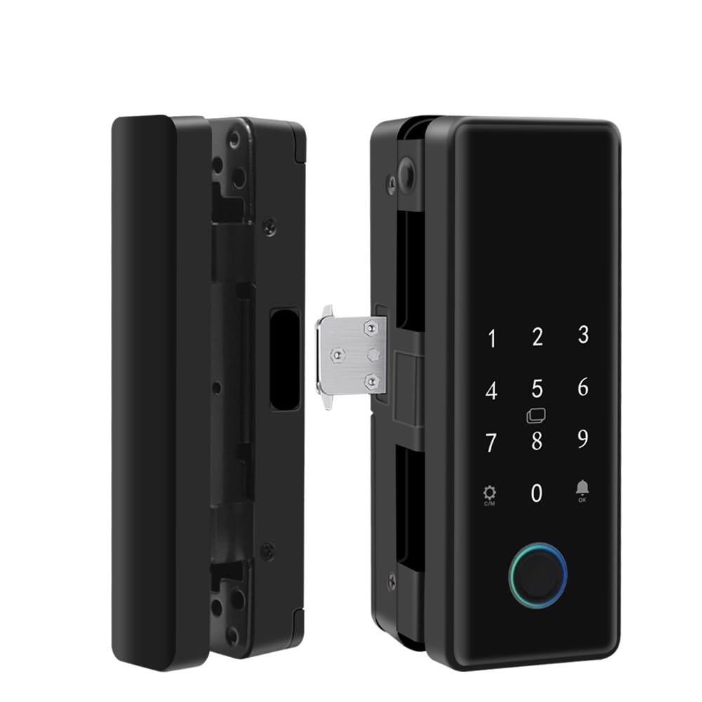 JVDDI Smart Door Handle, Bluetooth Unlock Control Smart Glass Door Lock Electronic Biometric Fingerprint Electric Password(D)