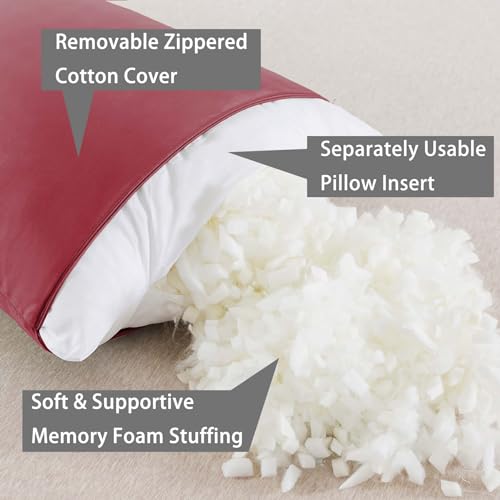 WhatsBedding Memory Foam Body Pillow with Breathable Zippered Cotton Cover, Full Body Pillow for Adults, Long Pillow for Sleeping, Firm Pillow Fluffy Supportive, Burgundy Red