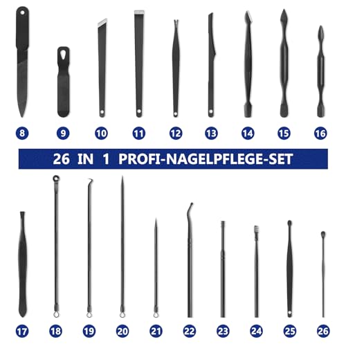26-teiliges Maniküre Pediküre Set Nagelset - ACYOUNG Nagelknipser, Professionelle Edelstahl-Nagelpflege-Werkzeuge mit Ledertasche für Zuhause, Reisen (gelb-braun)