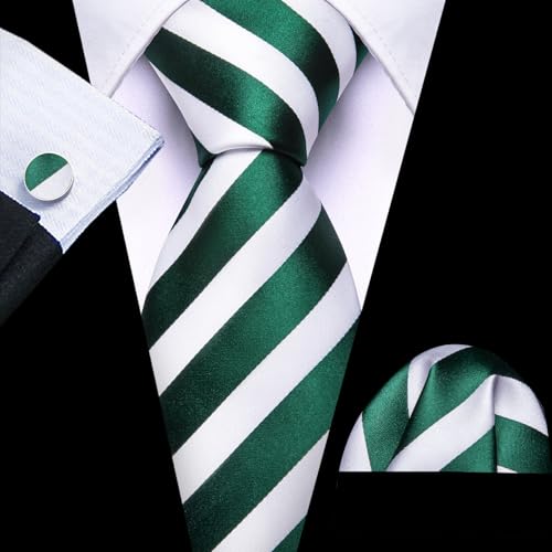 Image of Barry.Wang Man Stripe Ties Set Silk Woven Pocket Square Necktie Cufflinks Formal Party Business