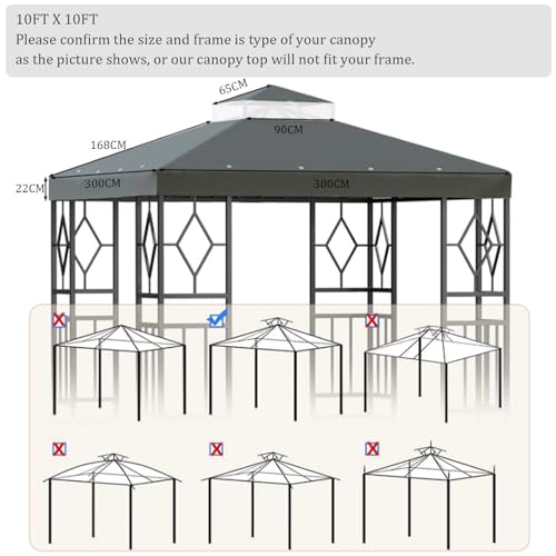 Double Tiered Replacement Canopy Top for Outdoor Gazebo, Water-Resistant Polyester Roof with Air Vent, Perfect for Yard, Patio, and Garden Use - Image 5
