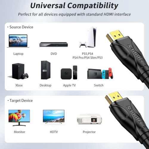Image of 8K HDMI Cable 10ft, High Speed 2.1 Cables 8K@60Hz 4K@120hz, High Speed Gold Plated Connectors hdmi Cord, Compatible with PlayStation Arc PS3 PS4 PC HDTV