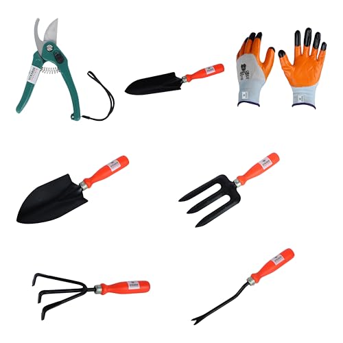 Utkarsh Garden Pruner Cutters, Gloves, Big & Small Hand Trowels, i Weeder, Cultivator, Fork for Indoor/Outdoor Gardening Tools Set for Soil | Durable Home Garden Tools Combo – Pack of 7 Tools Utkarsh Garden Pruner Cutters, Gloves, Big & Small Hand Trowels, i Weeder, Cultivator, Fork for Indoor/Outdoor Gardening Tools Set for Soil | Durable Home Garden Tools Combo – Pack of 7 Tools