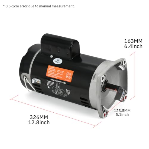 Image of B2853 1 HP Pool Pump Motor Compatible with A.O. Smith Century B853, for Pentair Sta-Rite WhisperFlo Challenger Pinnacle Anthony AR2 Pumps, Single Square Flange 56Y Frame 115 /230V 3450RPM
