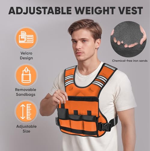 Image of APEXUP Adjustable Weighted Vest, 4-10lb /12-18lb /20-32lb Vest with 6 Ironsand Weights and Large Pocket, Weight Vest for Men Women Strength Training, Running, Walking