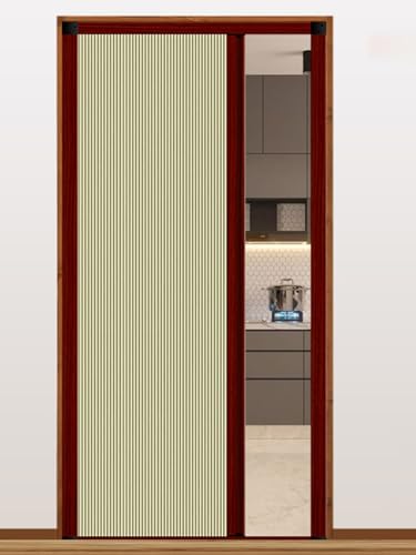 ZAQYCM Puerta corredera Puerta Plegable Sin Taladro con Marco De Madera Roja Y Panel De Tela No Tejida, Personalizado Divisor De Entrada para Cocina O Dormitorio(Yellow,60x203cm)