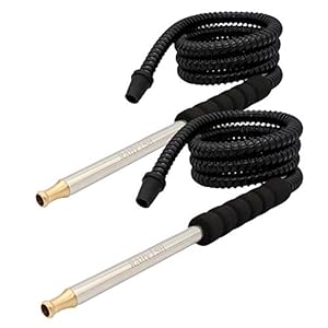 2 Pack 60” Hookah Hose with Brass Hookah Tip Silicone Pipe Smoke Hose EVA Handle and Stainless Steel Connection for Hookah Accessories (2)