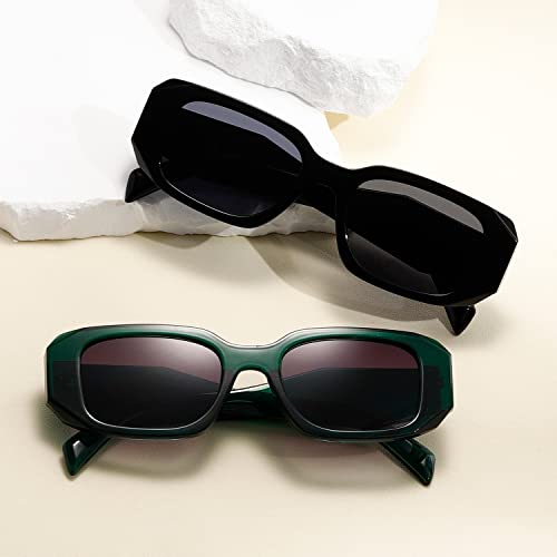Masdun Y2K Sunglasses Women And Men Square Trendy Show Shades Retro Fashion Vogue Uv Protection Sunglasses (Black/Green) #TOP6