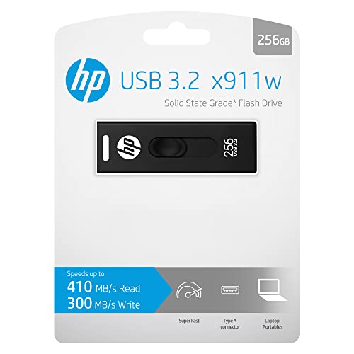 HP x911w USB SSD 3.2 Flash Drive 256GB, 410MB/s Read Speed, 300MB/s Write Speed, Push and Pull design, Black, 256 GB - Image 4