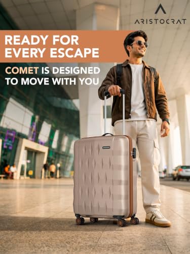 Image of Aristocrat Comet Cabin Polycarbonate Case 8-Wheel Trolley Bag, Champagne