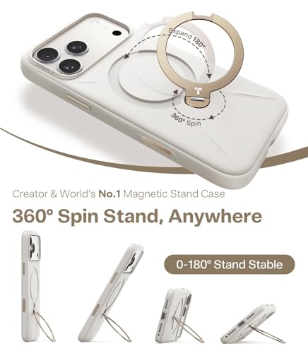 Image of TORRAS Ostand Q3 Silicone for iPhone 17 Pro Max Case | Luxury 55 Liquid Silicone | 360 Click-Lock Rotating Stand Cover | Fit for MagSafe | Camera Control | Premium Imported | Ivory Gold