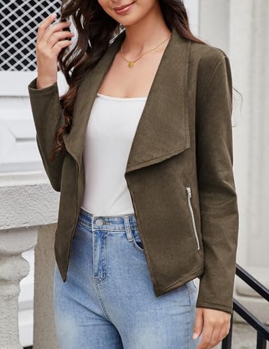 KOJOOIN Women's Fashion Faux Suede Jackets 2024 Clothes Lapel Long Sleeve Open Front Outerwear Cropped Coats4