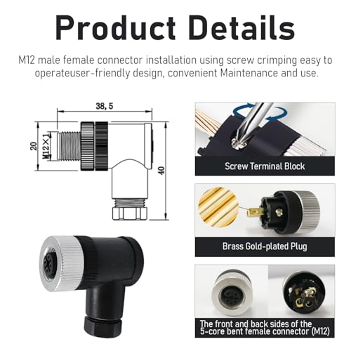 Connecteur M12 femelle code A coudé résistant aux infiltrations d'eau IP67 - 5