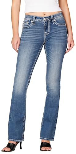 Miss Me Women's Western Boho Faux Flap Pockets Mid-Rise Bootcut Jeans2